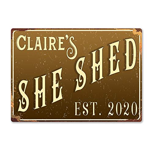 Image of Personalised SHE SHED - Custom Name - Brown – Medium Sticky Pads | Printed Metal Wall Sign Plaque