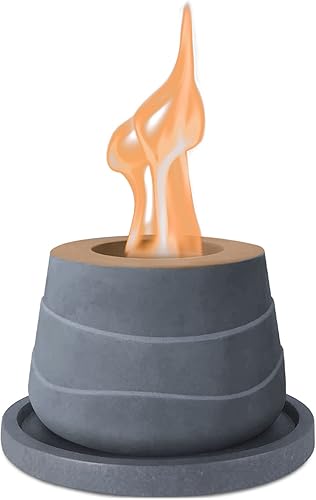 Kante Fogata de mesa de hormigón con base gris oscuro de 6 pulgadas, hoguera de etanol para interiores y exteriores, cuenco portátil de mesa con