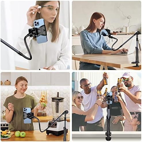 Lucrave Gooseneck Phone Holder for Bed, Flexible Arm Clamp Clip for Desk, Compatible with All Smart Phone(4-7"),Length 39.4In(Grey)