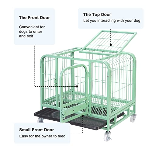 Jongee Heavy Duty Dog Crate Cage Strong Green Metal Dog Kennel With Wheels And Tray For Indoor Outdoor Small Dog, 26 * 17 * 22Inch #TOP2