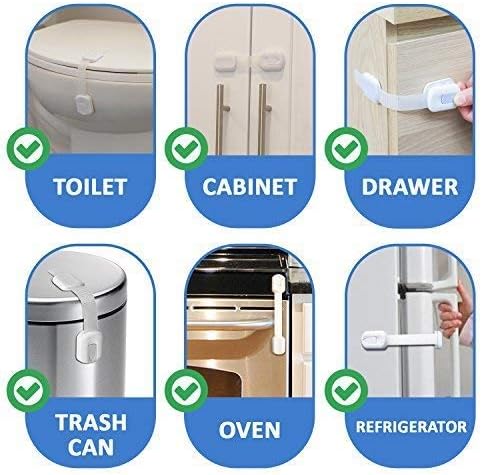 Jool Baby Products Child Safety Strap Locks for Cupboards, Fridge, Cabinets, Drawers, Dishwasher, Toilet, 3M Adhesive No Drilling (4 Pack)