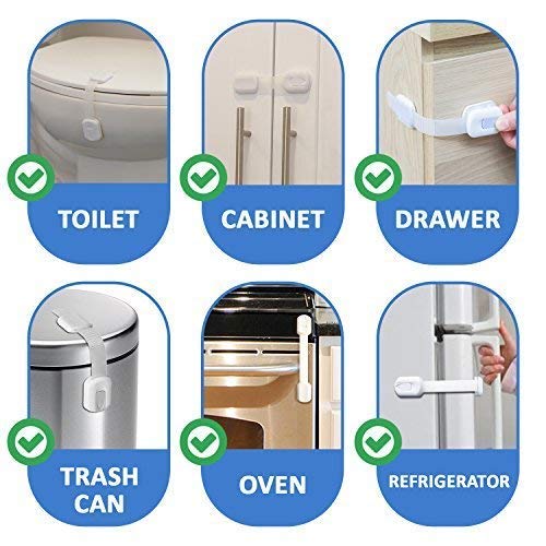 Child Safety Strap Locks (4 Pack) For Fridge, Cabinets, Drawers, Dishwasher, Toilet, 3M Adhesive No Drilling - Jool Baby #TOP1