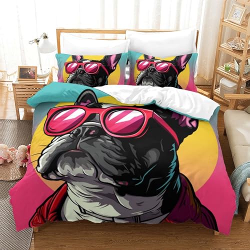 Housse de couette bouledogue français impression 3D king size - 2