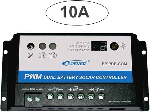 Miniatura 9 de EPEVER EPIPDB-COM Serie Dual Batería Controlador de Carga Solar 20A 12V24V Trabajo Automático para RVs Caravanas y Barcos, etc Sistema de Carga