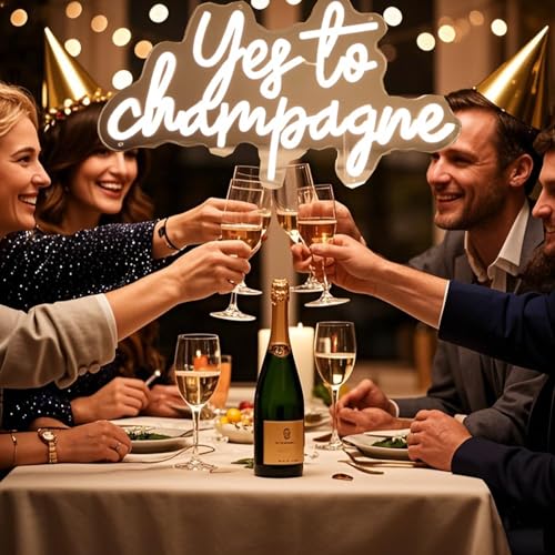 Image of Yes to Champagne Led Neon Lights Sign for Home Bar Kitchen Man Cave Pub Wall Decor, Acrylic Bar Wedding Birthday Grad Party Neon Sign with Dimmable Switch and Hanging Chain,5V Usb Powered | Acrylic Bar Wedding Birthday Grad Party Neon Sign with Dimmable Switch and Hanging Chain,5V Usb Powered