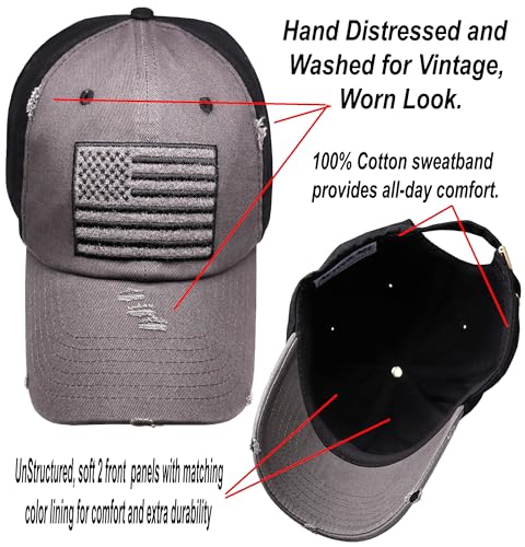 Image of Antourage American Flag Unisex Baseball Hat for Men and Women | USA Flag Mesh Snapback Flat Visor Cap + 2 Patriotic Patches