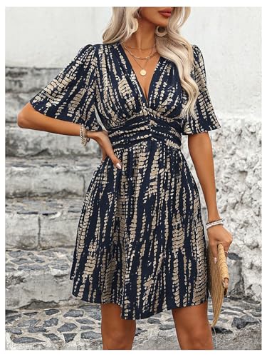 Floerns Women's Snakeskin Print V Neck Short Dress Flutter Sleeve A Line Flowy Dresses4