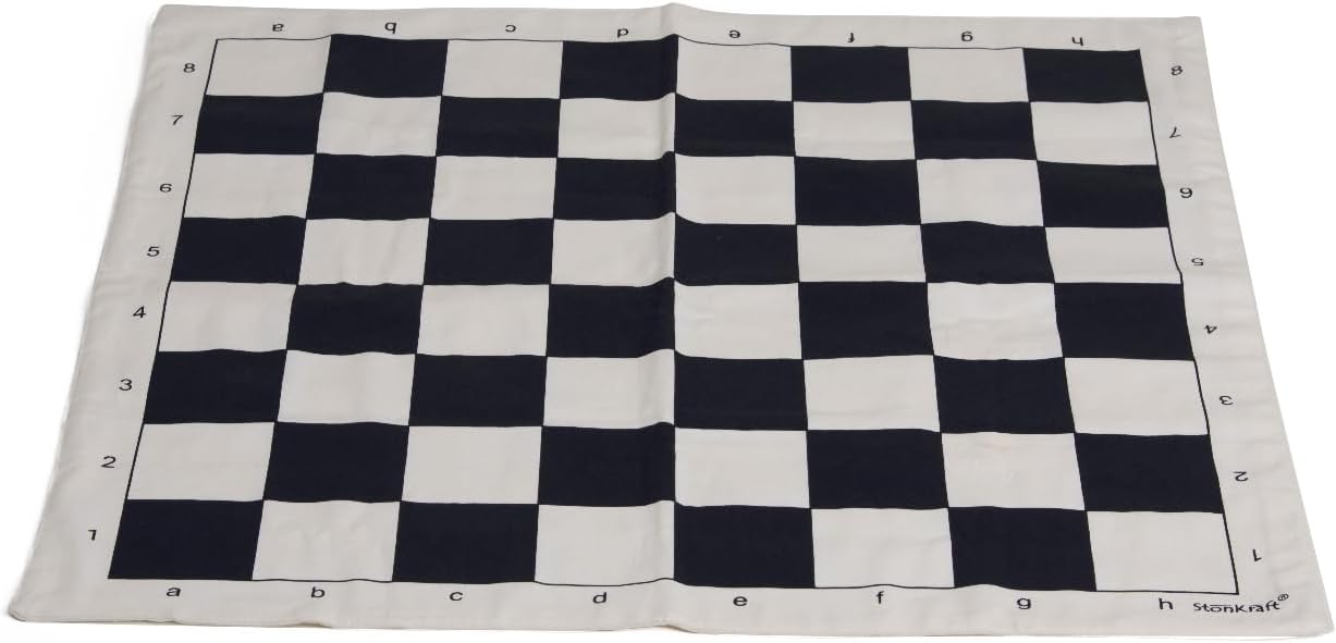 StonKraft Canvas Chess Board Set with Solid Plastic Pieces (with Two Extra Queens + Vinly Pouch) – 21" Roll-up Foldable Chessboard, Strategic Mind Indoor Game for Adults and Kids, Travel Toys Gifts
