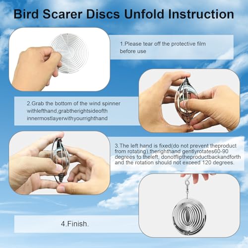 Kosleow 3Pcs Scacciapensieri Da Esterno In Acciaio Inossidabile, Dissuasore Per Uccelli 3D Riflettente Rotante, Repellente Piccioni Con Cristalli, Decorazione Giardino Balcone Casa - 6