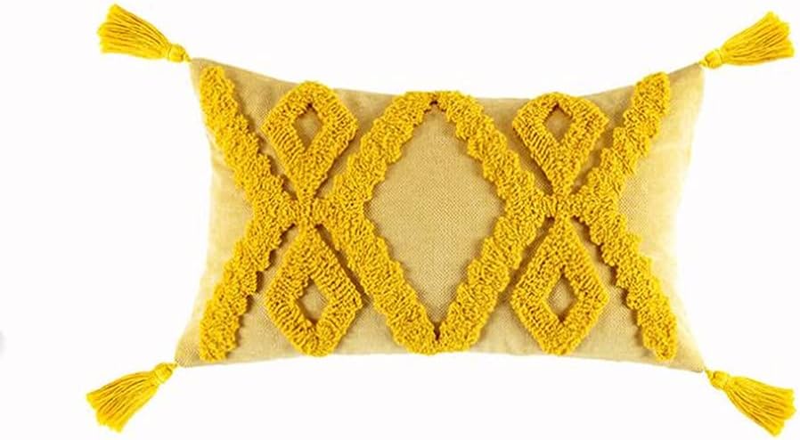 Judy Dre am Home Dec Tufted Throw Pillow Cover with Tassels,Mid Century Pillowcase,Geometric Cushion Cover for Couch Sofa Bed Living Room (Yellow, 18x18 Inch)