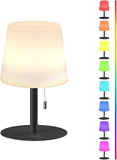 Warm & RGB Cordless Lamp for Outdoor Patio Decor | Battery Powered | Farmhouse Table Lamp | White Desk Lamps for College Dorm Room | Shower Lamps Waterproof Lampshade & Metal Base