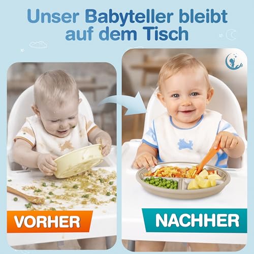 Mutkind® 3x Baby Teller mit Saugnapf - (Extra Starker Halt) Edelstahl Kinderteller - Spülmaschinengeeignet - Rutschfester Babyteller mit… – Ansicht 5
