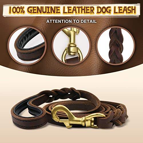 Bingooe Leather Dog Leash, 6Ft Dog Leash Large Dogs Heavy Duty Leather Training Leash Braided Dog Leashes For Medium & Large Breeds Short Pet Lead With Upgraded Extra Soft Handle | Brown, 5/8'' #TOP1