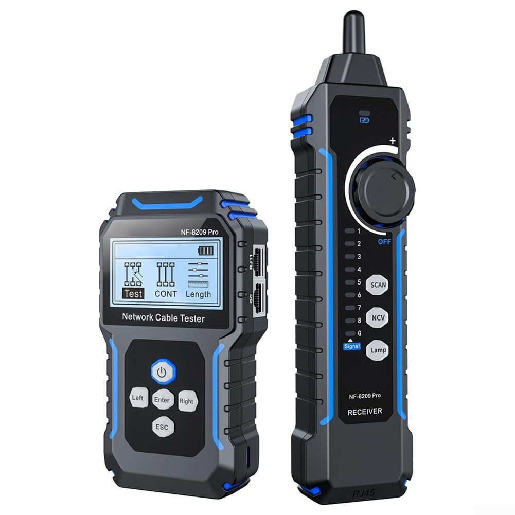 NF-8209Pro Netzwerkkabeltester mit für poe Erkennung und Längentest für LAN Ethernet Kabel - Digitaler Leitungssucher bis 200m mit NCV Funktion und LCD Display für Techniker