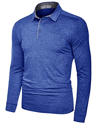 Derminpro Men’s Dry Fit Long Sleeve Golf Polo Shirts Moisture Wicking Sport T-Shirts Sapphire X-Large