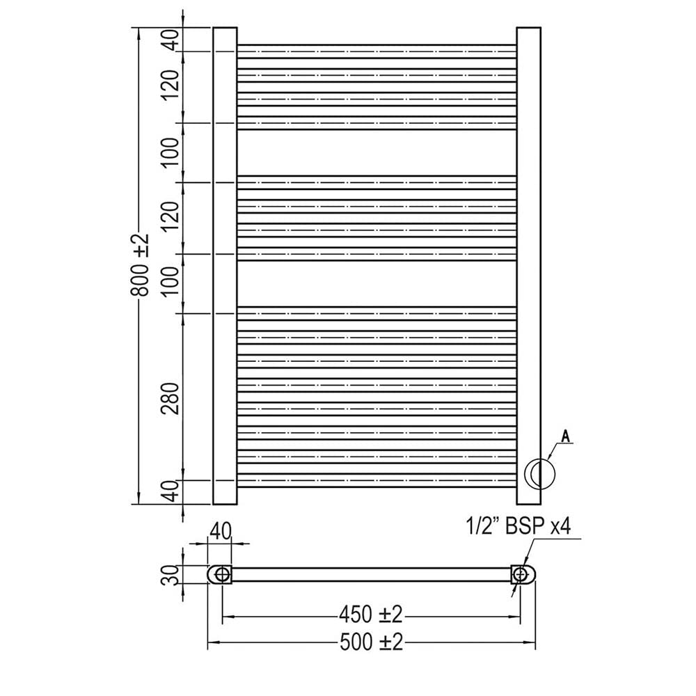 Kibath L305474 Toallero Secatoallas radiador para integrar en Circuito de Agua Caliente, Tubos de Acero con Acabado Lacado en Blanco 800x500. Válido para Red de calefacción estandar