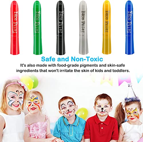Face Paint Crayons For Kids, Face Body Painting Crayons Water Based 6 Colors Crayon Non-Toxic Makeup For Children Themed Parties Sleepovers Halloween Masquerades Carnivals #TOP2
