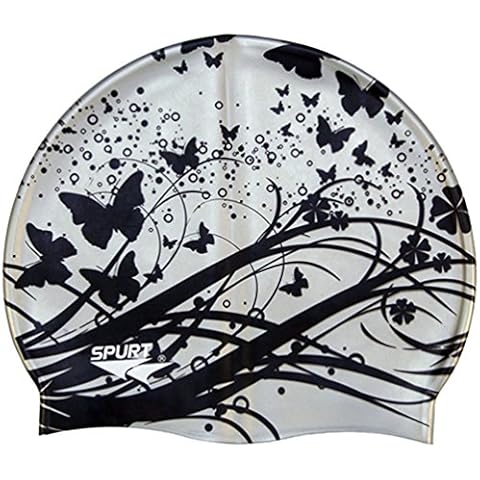 Moolecole Soft Waterproof Silicone Swim Cap Girls Summer Pool Sea Swimming Cap Bathing Haircare Hat for Long Hair Silver Butterfly Cover