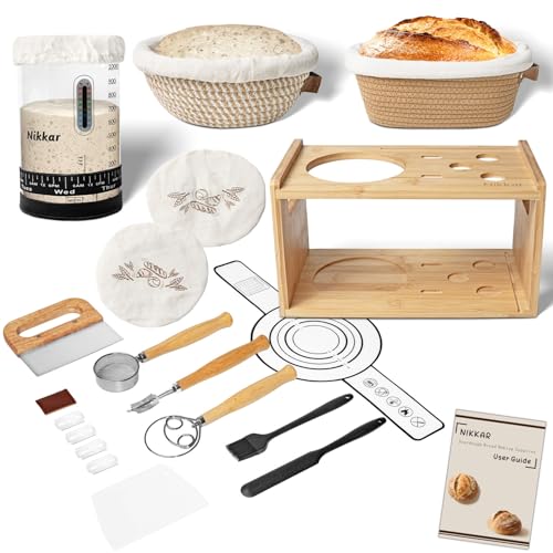 Complete Sourdough Starter Kit with Storage Rack and Baskets