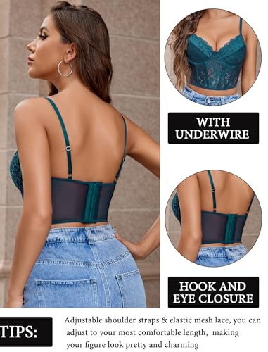 Image of Avidlove Lace Bralette for Women V Neck Bustier Corset Tops with Underwired Racerback Adjustable Strap Crop Top