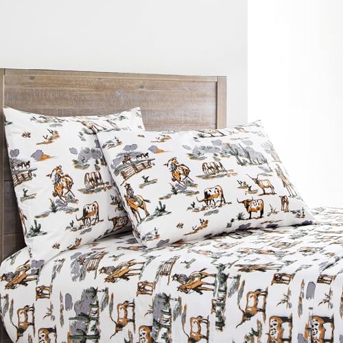 Image of Paseo Road Ranch Life 4 Piece King Green White Western Bed Sheet Set,