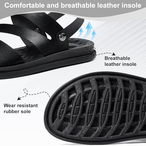 Men's Leather Sandals, Beach Slippers, PU Insole Slippers, With Rear Strap, Dual-Purpose Wearable, Size 5-113