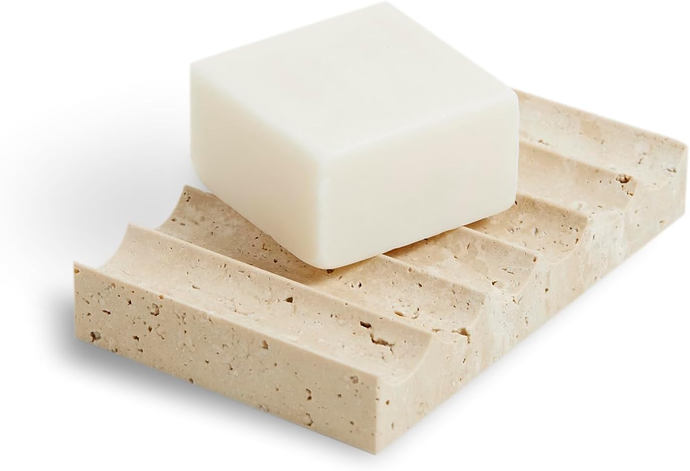 Elegant Natural Marble Soap Dish – Zen Stone Soap Tray – Rectangle Non-Slip Soap Holder for Bathroom and Kitchen - Jewelry Display Dish (Red Travertine)
