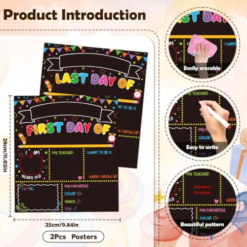 Aposwow First and Last Day of School Poster 2 Pcs First and Last Day Sign Colorful Chalkboard Posters with Pens, Reusable Back to School Preschool Kindergarten Classroom Decor — view 2