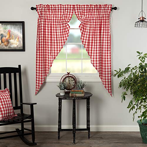 VHC-Brands-Annie-Buffalo-Check-Cotton-Farmhouse-Curtains-Rod-Pocket-Drawstring-Ties-Prairie-Panel-Pair-63x36x18-Red VHC Brands Annie Buffalo Check Cotton Farmhouse Curtains Rod Pocket Drawstring Ties Prairie Panel Pair 63x36x18 Red