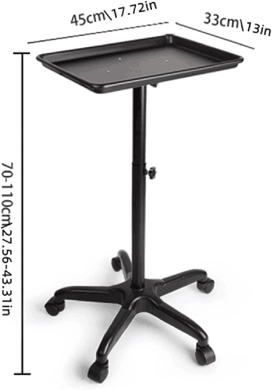 Salon Tablett mit Rädern Aluminiumwagen Beauty Trolley Einstellbare Höhe 360 Grad Schwenkräder für Dental Carts Friseur Cart Schwarz