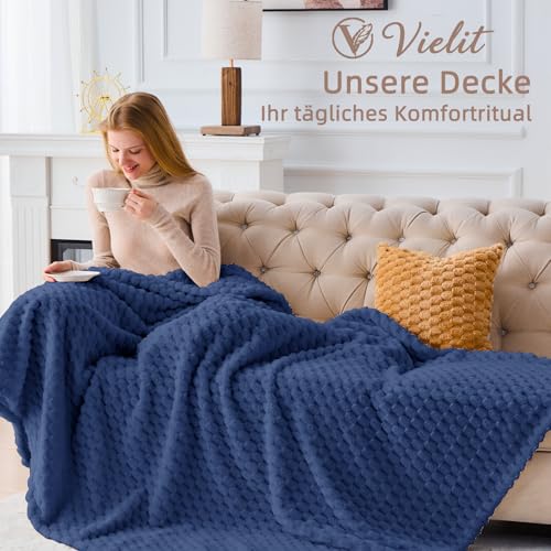 Vielit Kuscheldecke Flauschig, Deko Sofa Decke, 130x150 Navy – Ansicht 4