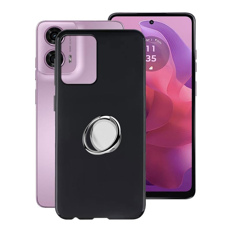 YQINHHME Phone Case for Motorola Moto G2 (6.56') Cover with 360 Degree Rotation Finger Ring Kickstand, Black Soft Silicone [Ultra-Thin X Shockproof] TPU Case for Motorola Moto G2