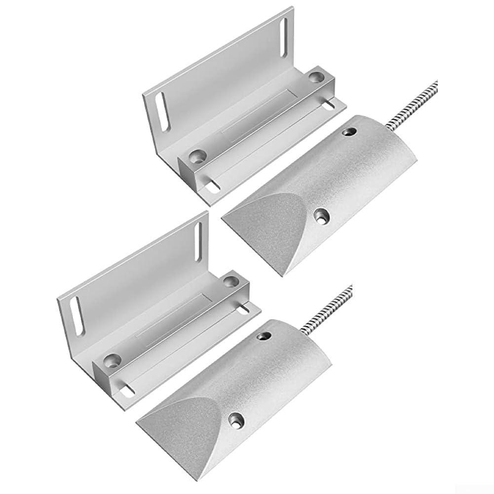 Interruptor de contacto para puerta de garaje con cable, aleación de zinc, sensor de alarma magnético con soporte, para puertas enrollables, puertas de hierro, ventanas, plata (normalmente cerrado)