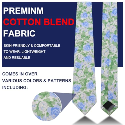 Image of Mantieqingway Men's Skinny Tie, Cotton Floral Ties for Men Wedding Necktie for Groom, Groomsmen, Missions, Dances