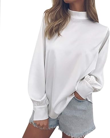 Kinlene Mujer Camisetas Color sólido Cuello Alto Tejer ...