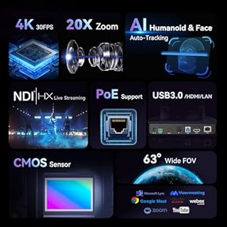 Tenveo Caméra PTZ 4K NDI avec Suivi Automatique IA, Zoom Optique 20x, USB3.0/HDMI/LAN PoE, Camera PTZ IP pour Streaming Live Église Visioconférence Diffusion Événements Youtube/OBS/vMix Livestream