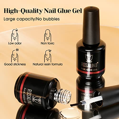 Rosalind 2Pcs 15Ml Nail Glue For Acrylic Nails, Super Strong Fake Nails Nail Glue Gel For Press On Nails Long Lasting Gel Brush On Nail Glue Need Uv/Led Lamp Cured #TOP5