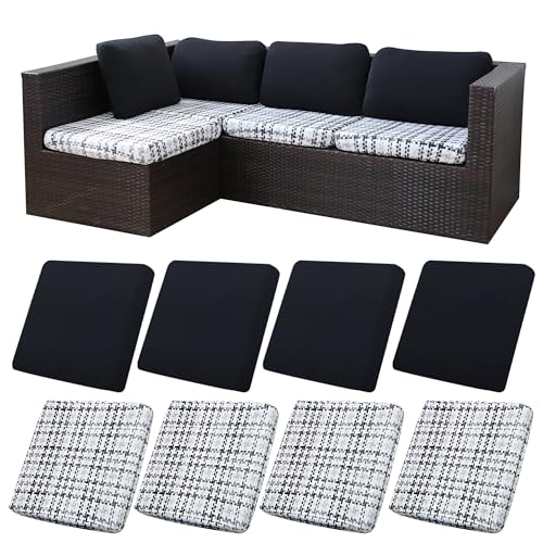 Image of BIETYONE 8Pcs Stretch Patio Cushion Covers,Outdoor Couch Covers Replacement,Outdoor Couch & Sofa Slipcovers,for Patio Furniture Cushion Covers,Washable Reusable urniture Protector(Black Grid,8PCS)
