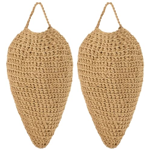 DECYOOL 2 Pack Small Size Crochet Wasp Nest Decoys Outdoor Hanging Faux Wasp Nest for Wasps Hornets Yellow Jackets