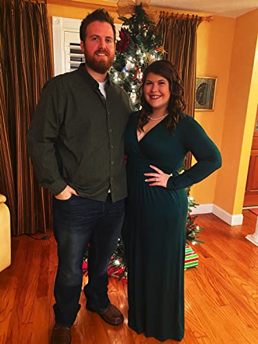 Ouges Womens Long Sleeve V-Neck Wrap Waist Maxi Dress(Green,L) #TOP1