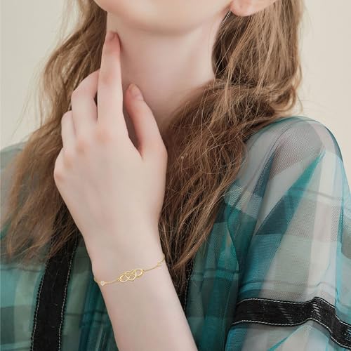 14K Solid Gold Infinity Bracelet for Women 14kt Yellow Gold Heart Love Infinity Adjustable Bracelet Jewelry2