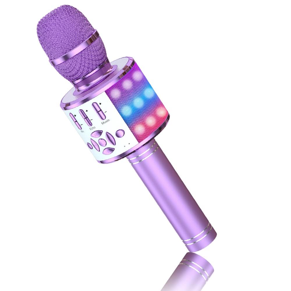 BONAOK Microfono Bluetooth Karaoke Bambini, Portatile Microfono Che Cambia la Voce con Altoparlante, Microfono Karaoke Bluetooth Wireless per la Festa in Casa(Light Viola)
