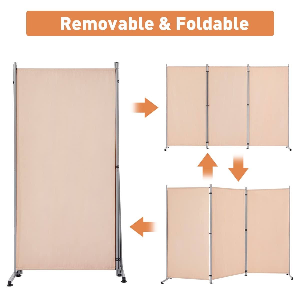 Esright 3 Panel Office Room Divider, 6 Ft Tall Folding Privacy Screen