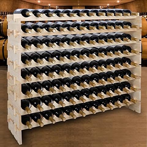 Smartxchoices 96 Bottle Modular Wine Rack Freestanding Floor Wine Holder, Stackable Wine Storage Rack Display Shelves, Solid Wood - Wobble-Free (96 Bottles) Cover