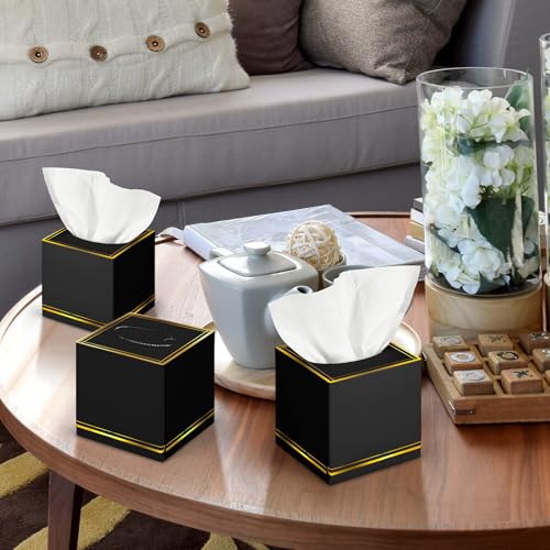 Image of Fourluoo 12 Pack Facial Tissues Cube Boxes Face Box 600 Sheets 3 ply Soft Paper Square Tissues Bulk for Car Pocket Toilet Household Bedroom Family(Black)