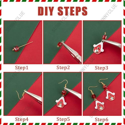 SUNNYCLUE 1 Box DIY 10 works Christmas Charms Enamel Snowflake Charms Earrings Making Starter Kit Snowman Charm Santa Claus Christmas Socks Charms Star Bead Red Green Beads for jewellery Making Kits - Image 4