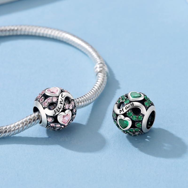 Birthstone Charms for Bracelet 925 Sterling Silver Bead Charm Happy Birthday Charm Jewelry Gift for Women - Image 3