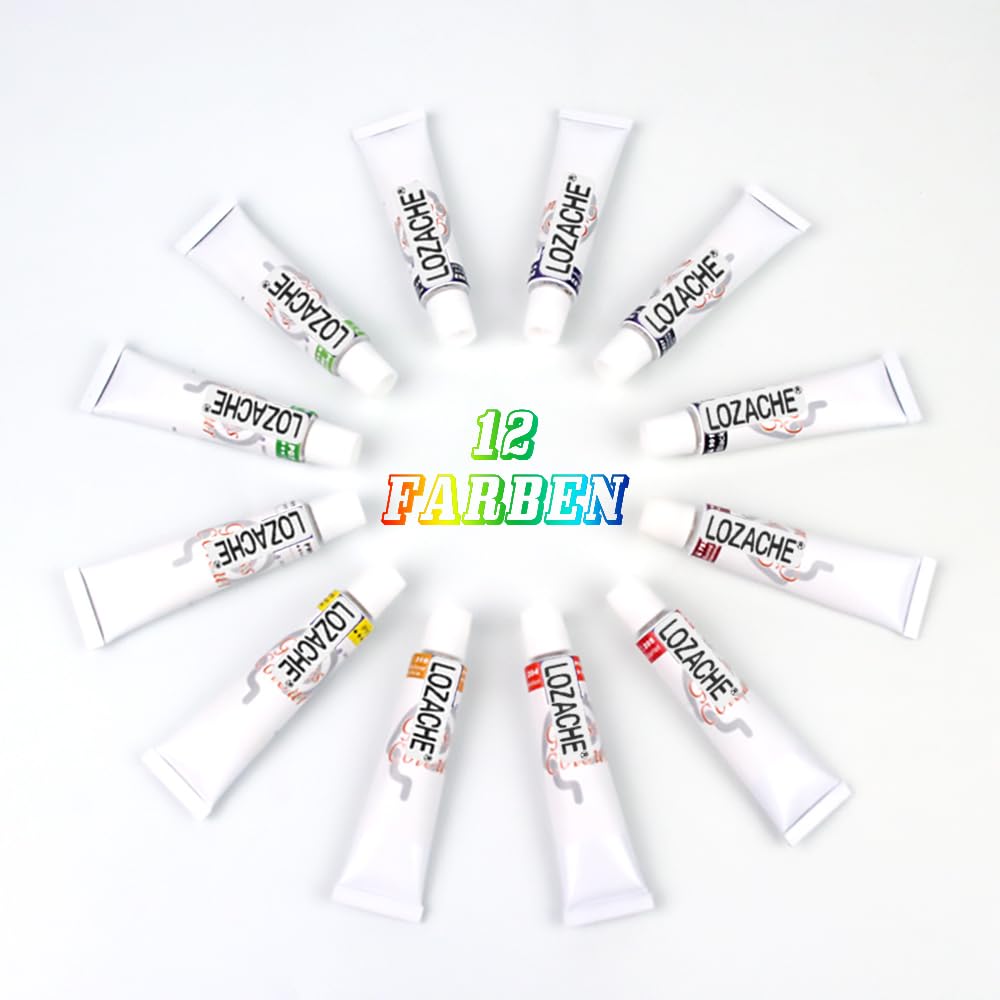 LOZACHE DIY Keramik Tassen Bemalen Set – 4 Tassen zum Selbstgestalten mit 12 Farben, Pinseln & Zubehör – Personalisierbares Bastelset für Erwachsene – DIY Kreatives Geschenk zum Bemalen