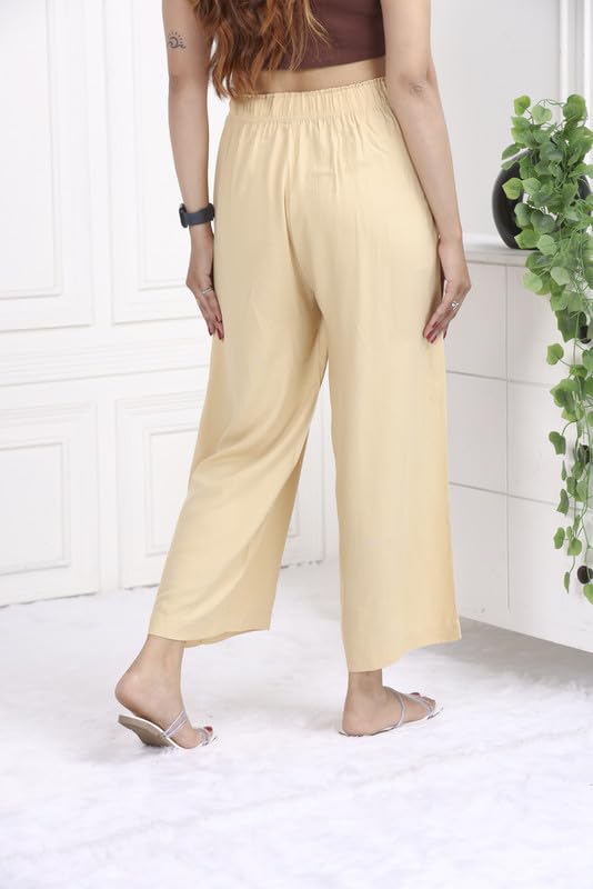 Image of Mlada Rayon Palazzo Pants for Women | Palazzo Pant for Women | Palazzo for Office Wear | Mid Rise Palazzo Pants | Regular Fit Palazzo Pants for Women | Relaxed Palazzo Pants | Solid Palazzo Pants