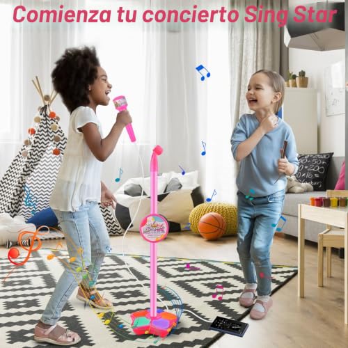 Micrófono con soporte para niños Vibbang ajustable con luces de karaoke 5